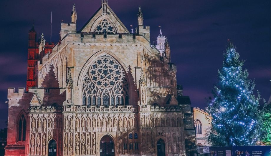 Exeter Cathedral at Christmas Time with Hospiscare's Tree of Light