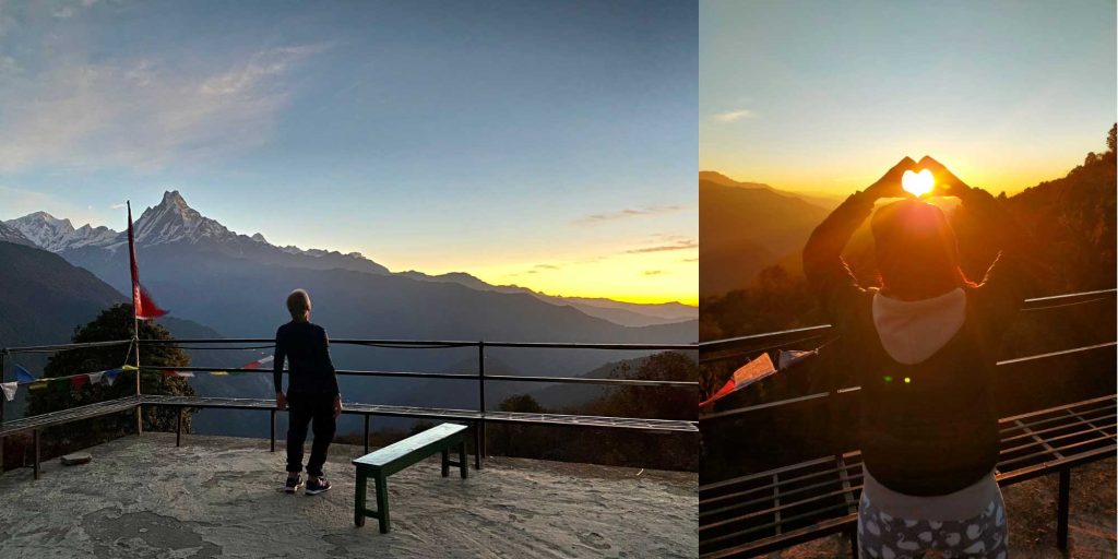Two photos of a sunrise in Nepal