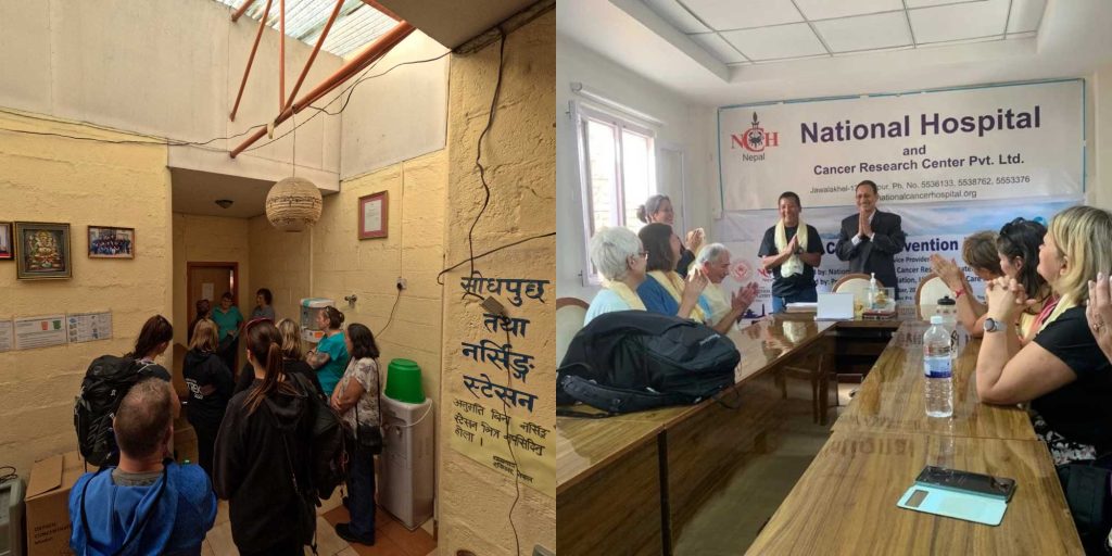 Two photos of volunteers in a building in Nepal