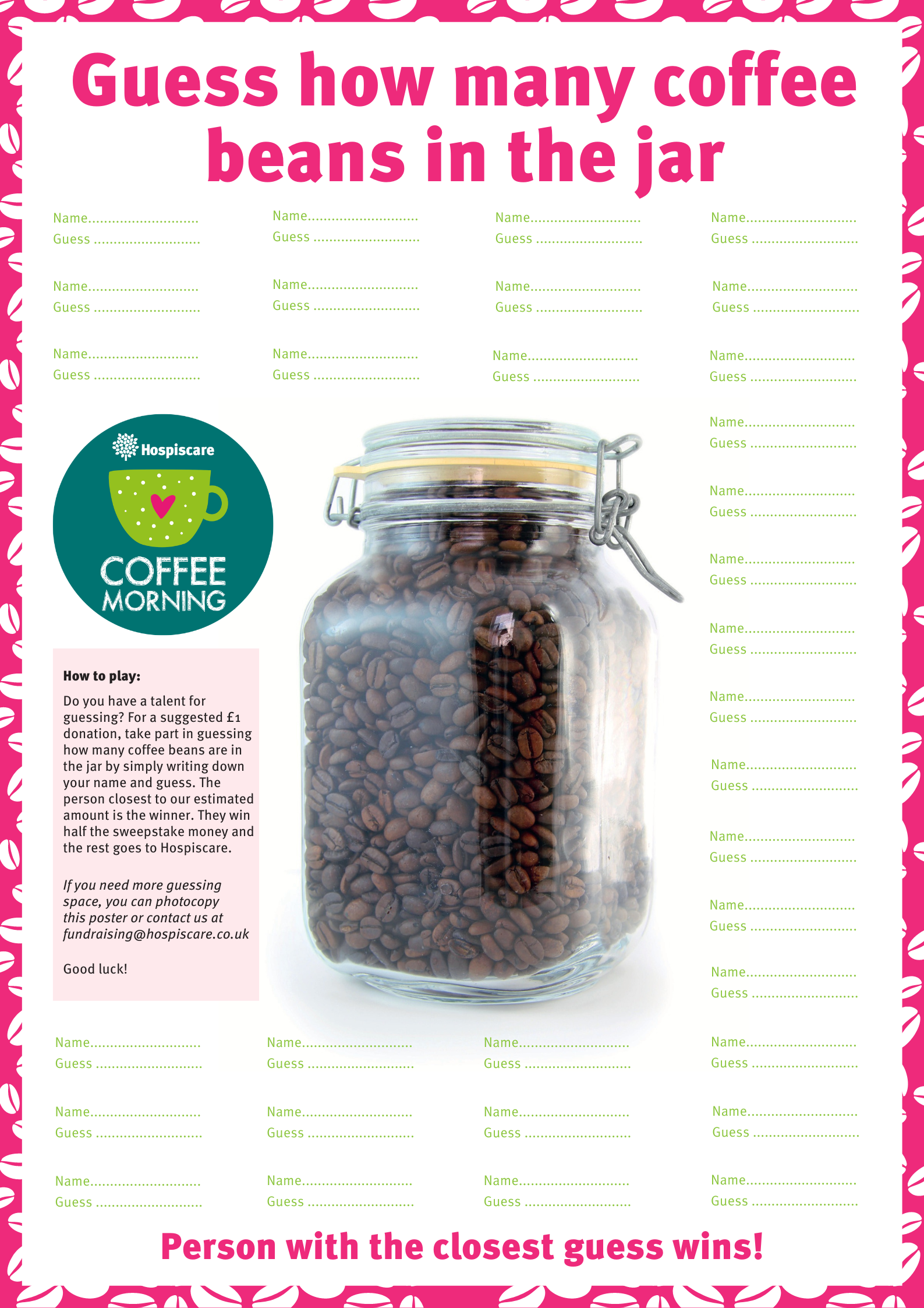 Coffee Beans Game Sheet